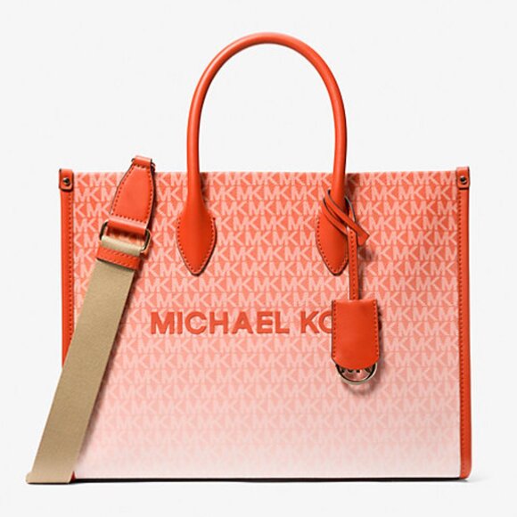 New Michael Kors Mirella Medium Ombré Logo Tote Bag Red Clay - Picture 1 of 3